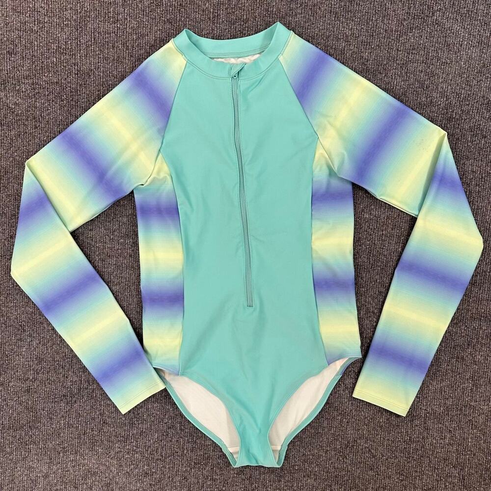 Zella Girl’s Trinity Long Sleeve One-Piece Rashguard Swimsuit Sun Coverage 16
